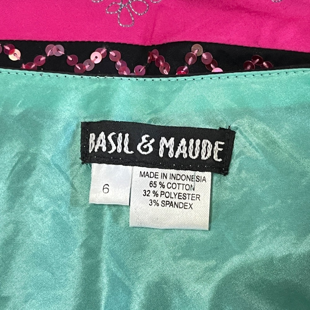 Basil &‎ Maude Midi Skirt Womens 6 Beaded Sequin A-Line Statement Party - Picture 6 of 6